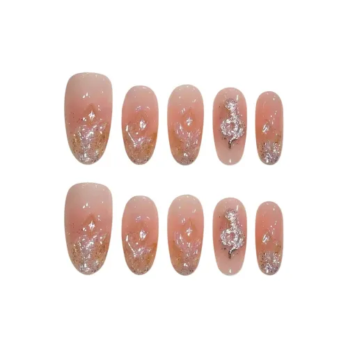 BDQC Мягкий Премиум Loose Розовый кварц Камень Осветляющий Металл Знак Змеи Элегантность 25 мм False Nail Миндально-розовый Однотонный Милый