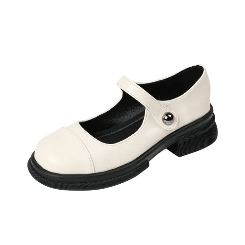 TAFN Грубый каблук Туфли Мэри Джейн Женские Экрю