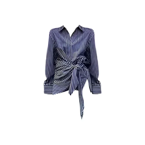 THREE Большой размер Элегантность Нерегулярный воротник Поло Полосатая Рубашка Женская