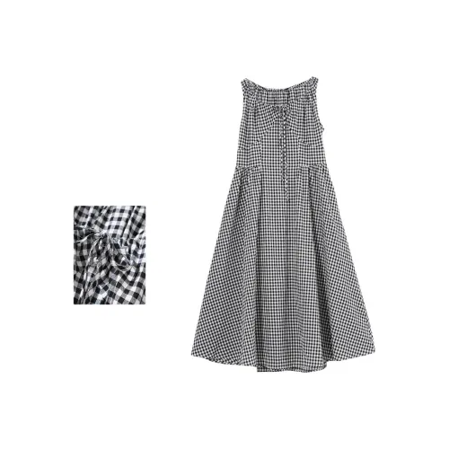 ZIMO Черная клетка Женские Платья без рукавов