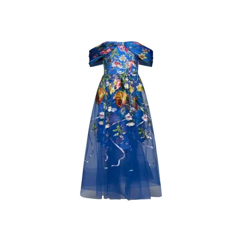 Marchesa Notte Синий Женские Короткие Платья с Короткими Рукавами