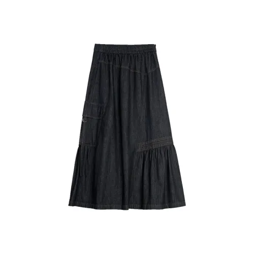 ELLE Джинсовые длинные юбки черного цвета для женщин