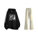 Комплект (Черный свитшот + Желтые грязные джинсы)