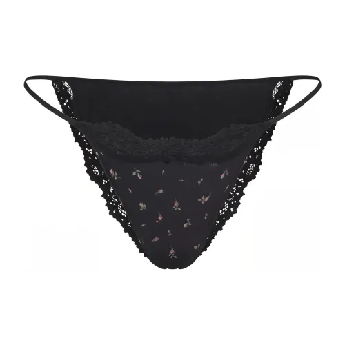 SKIMS FW24 Подходит всем Кружево STRING Бикини Трусики-бикини Женские 1 упаковка Оникс ROSEBUD Принт Агатовый принт с бутонами роз