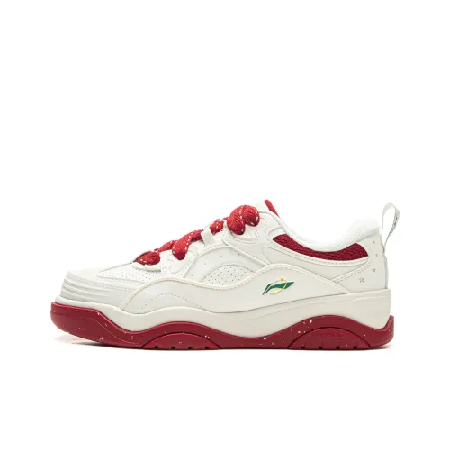 LINING Zhi Cheng 2,0 Устойчивые к истиранию Низкие кроссовки для скейтбординга с увеличенной высотой Женские Белые Красные