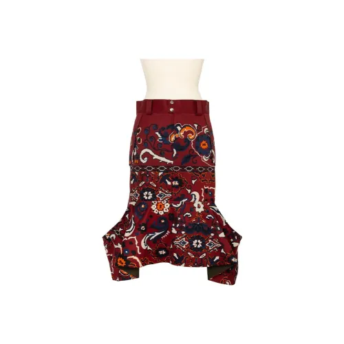 Sacai совместный бренд Бордо Женские Повседневные Длинные Юбки