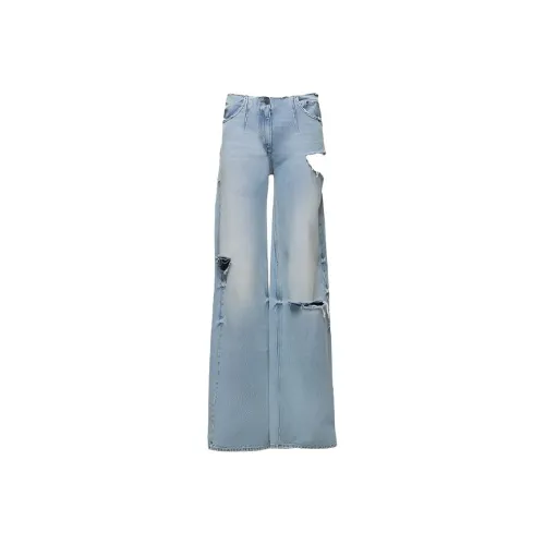 Leather Cat Синий Женские Джинсы