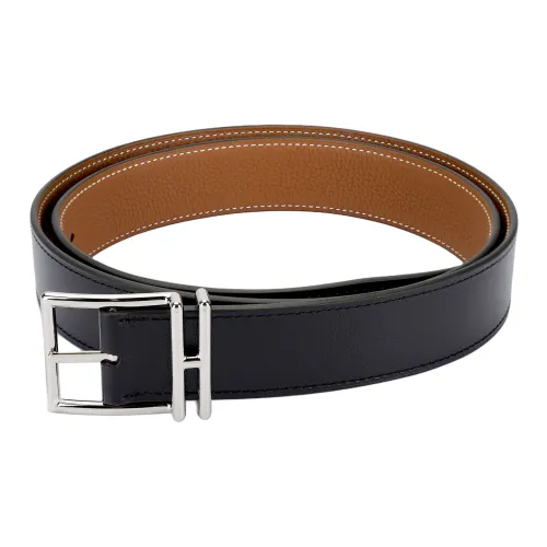 HERMES Nathan Телячья кожа Кожаные ремни Мужской Черный Золото Ширина 3,2 см