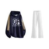 Комплект одежды (Темно-синий свитшот + Белые джинсы)