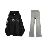 Чёрный свитшот + дымчато-серый деним