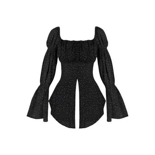 THREE Большой размер Curvy Женская Французский Полка Дот Квадратный воротник Длинный рукав Рубашка Женская