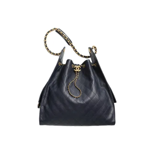 CHANEL 25Bag Тисненая Телячья Кожа Hippie Сумка Сумка через плечо Сумка на плечо Большая Женская Темно-синяя