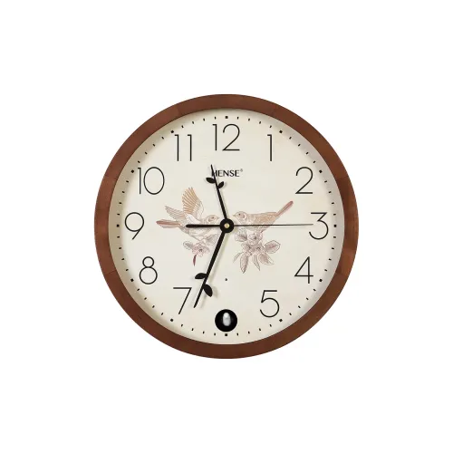 HENSE Кварцевый механизм Деревянная настенная часы Унисекс Коричневый HW425