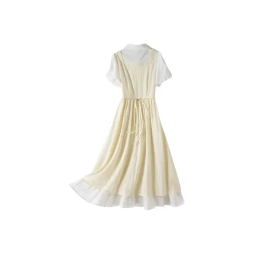 PNVB Экрю Женские Короткие Платья с Длинными Рукавами