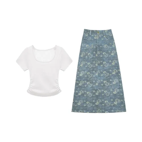 MARIE·COCO Белый топ + юбка Женские комплекты с юбкой