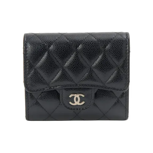 CHANEL Икорный кожаный кошелек маленький женский черный