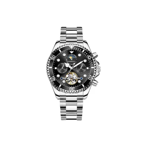 KANGOL Автоматический механический механизм часы с ремешком из нержавеющей стали черный циферблат мужские часы