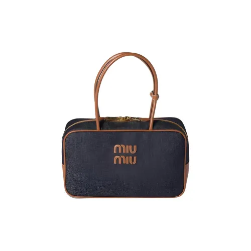 MIU MIU Beau Хлопок Сумка Стандартная Женская Синяя Коньячного Цвета