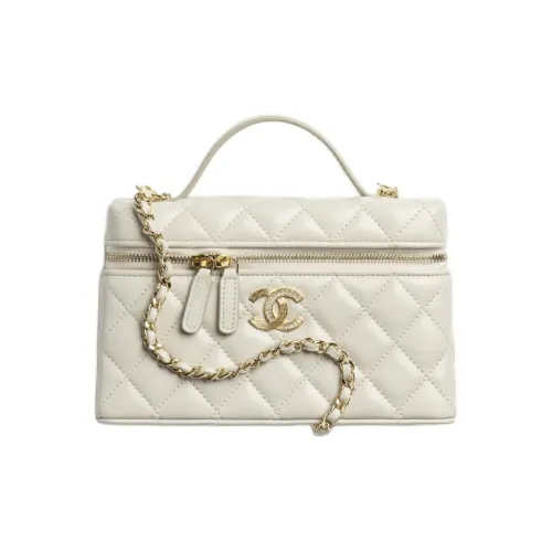 CHANEL Блестящий Makeup Bag из овечьей кожи сумка через плечо сумка женская белая