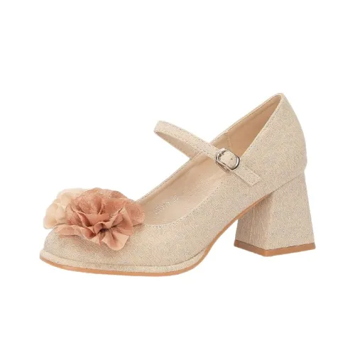 BINGO DUCK Грубый каблук Высокие каблуки Женские Шампанское