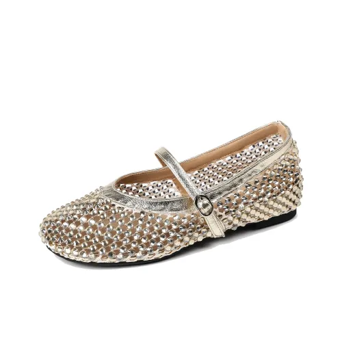 JIUXINGDAO Mary Jane Shoes Gold Women's