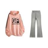 Комплект одежды (Розовый свитшот + дымчато-серые джинсы)