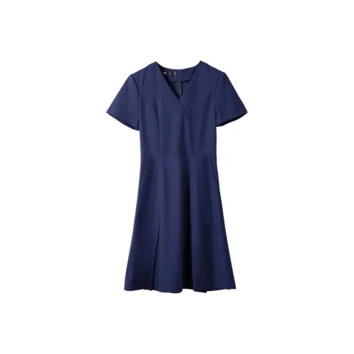 YaiFei Residence Синий Женские Короткие Платья с Рукавами