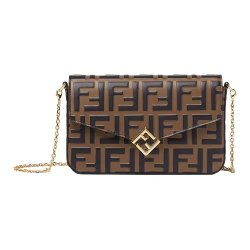 FENDI FF Diamonds Series Кошелек из коровьей кожи Сумка через плечо Женская Коричневая