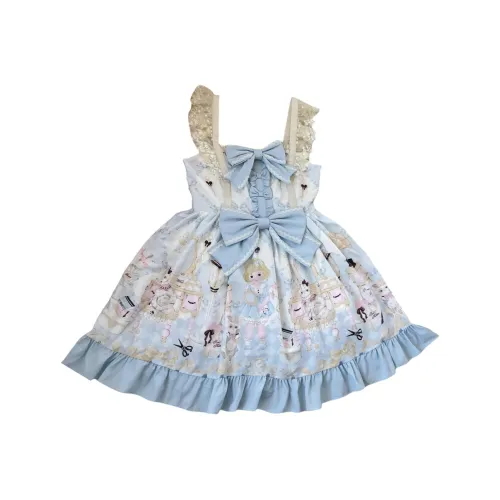 WLEQK Синий JSK+Короткий рукав Внутренний Женский Лолита Платье