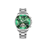 Серебряный корпус, зеленый циферблат.