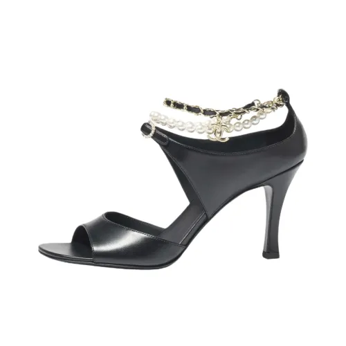 CHANEL 25B One Ремешок Сандалии 9 см Женские Черные