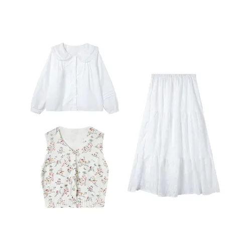 Meanalot Цветочный жилет White Shirt Юбка Женские комплекты с юбкой