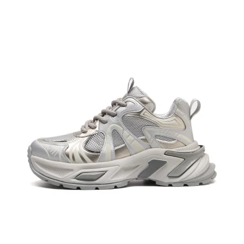 Zheng Dan Nu Дышащий Увеличивающий Высоту Противоскользящий Низкий Топ Толстая Подошва Кроссовки Мужские Бежевые