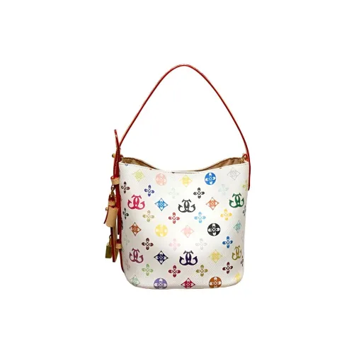 PAYOT Синтетическая кожа Одно плечо Через плечо Ведрообразная сумка Женская Белая Монограмма Кофе