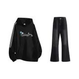 Чёрный свитшот + чёрный серый деним