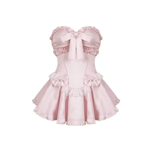 ACJL Fishbone Юбка + Бант Brooch + Прозрачный Плечевой ремень + Белый Пузырьки Шорты Женские Платья без рукавов