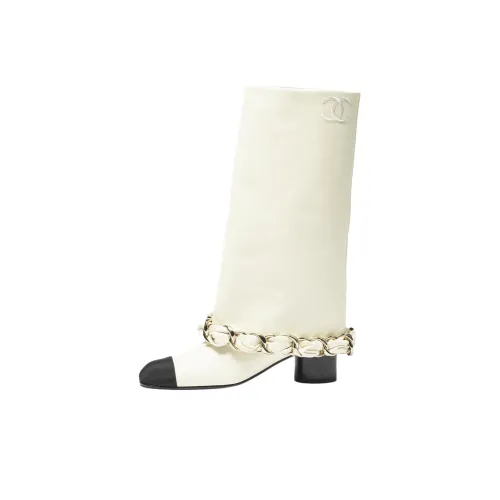 CHANEL 25B Колено Высокие сапоги 5 см Женские Белые