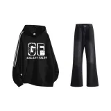 Комплект (Черный свитшот + черно-серые джинсы)