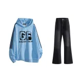 Комплект одежды (Свитшот Sky Blue + Черные и Серые Джинсы)