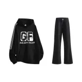 Комплект одежды (Черный свитшот + Черные джинсы)