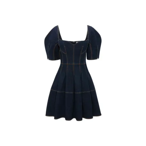 Alexander McQueen Синий Женские Короткие Платья с Короткими Рукавами
