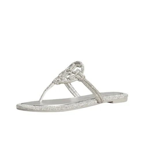 TORY BURCH Miller Резиновая подошва Нет Особенный Эффект Шлепанцы Женские Серебристые