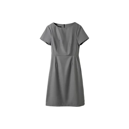 YaiFei Residence Серый Женские Короткие Платья с Короткими Рукавами