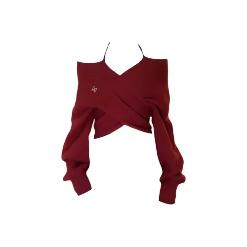 THREE Большой размер Chubby Сестра Новогодний красный Винтаж Off The Плечо Халтер Трикотаж Женские