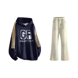 Комплект (Темно-синий синий свитшот + желтые грязные джинсы)