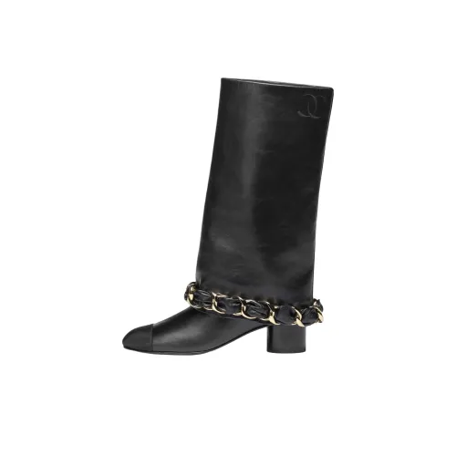 CHANEL Женские высокие сапоги до колена, черные