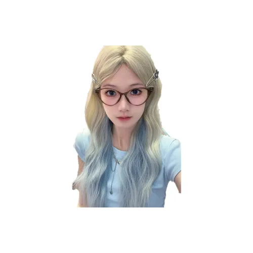 Перука Sweet Pillow House Женская Передняя часть Кружево Длинная Завитая Синий Средний Раздел Большая волна Полная Перука для всей головы Высокотемпературная Пряжа