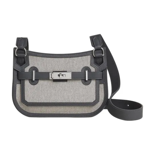 HERMES Jypsiere H Холст Swift Телячья кожа Сумка через плечо Мини Женская Светлый Бежевый Темный Сланцево-серый