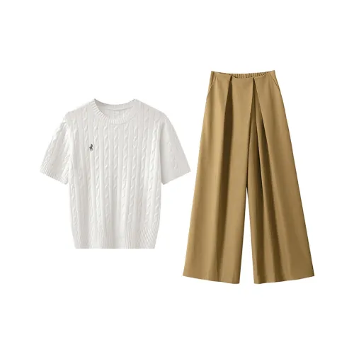 MARIE·COCO Белый топ + штаны, женский повседневный комплект