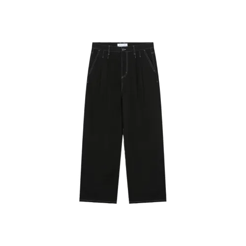 BESLOW Широкий крой Два Tuck Льняная ткань Деним Брюки Джинсы Мужской